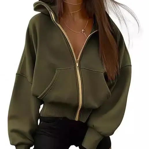 Jaqueta com capuz2025 moda outono inverno feminino zíper com capuz manga comprida moletom curto jaqueta com capuz