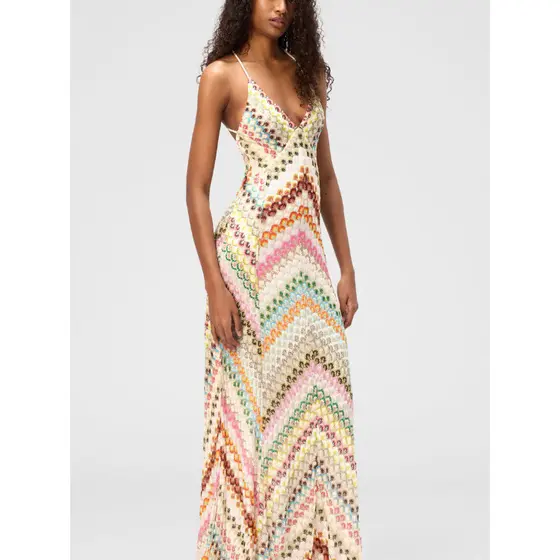 Vestido de alça espaguete europeu americano novo estilo feminino vestido longo cortado à mão vestido estilingue de renda