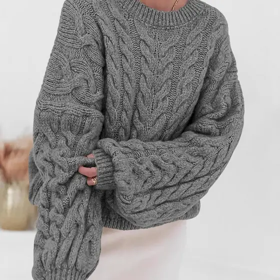 Camisola de gola redonda outono inverno novo estilo feminino agulha grossa cânhamo solto pulôver em torno do pescoço cam