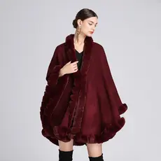 2025 europeu americano outono inverno imitação Rex coelho gola de pele xale manto senhoras Plus Size malha Cardigan imit