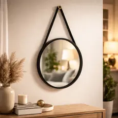 Espelho Redondo Decorativo 33cm Preto – Espelho de Parede Pequeno para Sala, Quarto Banheiro e Decoração