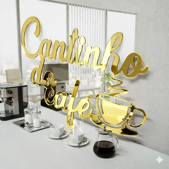 Cantinho do Café Para Decoração em Acrilico Espelhado Placa Decorativa Ideal para sua Área Gourmet