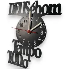 Relógio Decorativo em MDF Preto Premium Tema Deus é Bom o Tempo Todo com Pilha - 21x26cm