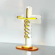 Cruz Cristã em Acrílico Espelhado Premium com Nome Jesus – Decoração Religiosa Fé