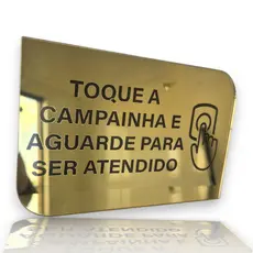 Placa Sinalização Aviso "Toque a Campainha e Aguarde Para Ser Atendido" em Acrílico Espelhado