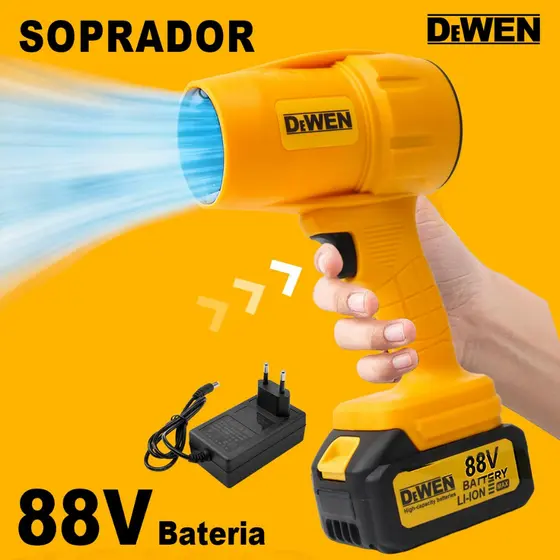 DEWEN Soprador Potente Turbo Portátil Sem Fio 88V Bateria Vento Forte Alta Potência Potente Limpeza Interna e Externa