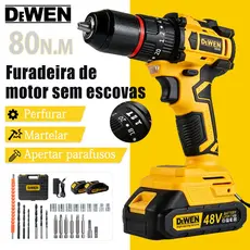 Furadeira Elétrica 48V com 2 Baterias Brushless Electric Drills 0-2000RPM Torque Máximo 20-80N.M Sem Escovas Taladro