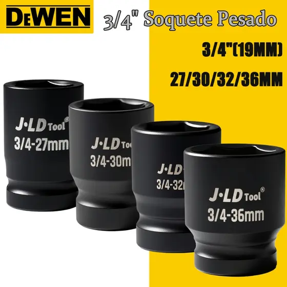 Soquete Sextavado 27mm/30mm/32mm/36mm Curto Encaixe 3/4" Aço cromo Linha Pesada Caminhão Crv