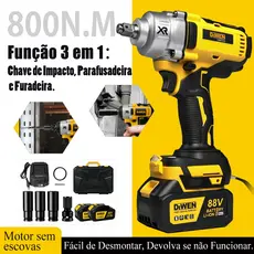 Chave de Impacto 800NM Parafusadeira Furadeira Brushless com Luz LED e Motor Sem Escova para Automóveis e Construção