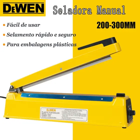 DEWEN Seladora de Calor por Impulso Manual Portátil 30cm 330V Máquina de Selagem 110V/220V 8 Temperaturas Envio Rápido