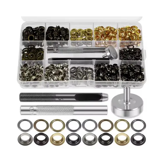 Kit Aplicador de Ilhós Manual + Vazador + 200 Ilhós com Arruelas