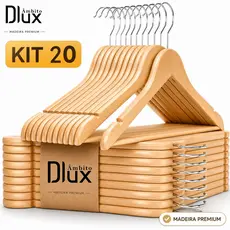Ambito Dlux Kit 20 Cabides De Madeira Marfim Para Roupas Gancho Cromado Giratório Antiderrapante