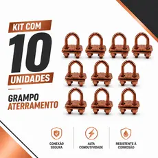 Kit 10 Conector Grampo Gtdu Haste Aterramento Cobre 1/2-5/8