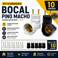Kit 10 Bocal Soquete E27 Pino Macho Plug Tomada Adaptador