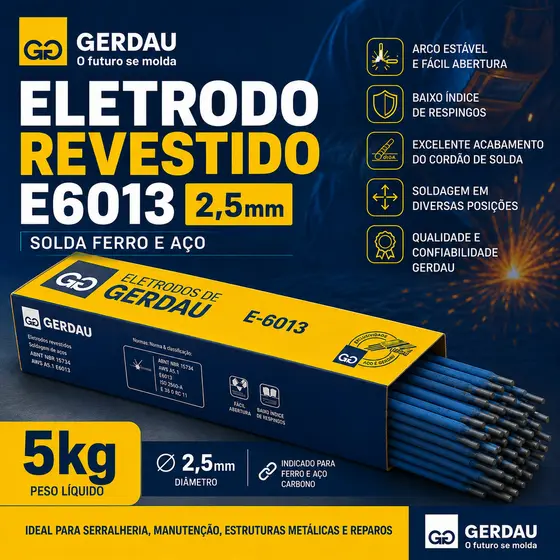 Eletrodo Revestido E6013 2,5mm 5kg Solda Ferro Aço Gerdau