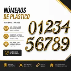 Numero Residencial Plástico 11,5cm x 7cm Dourado