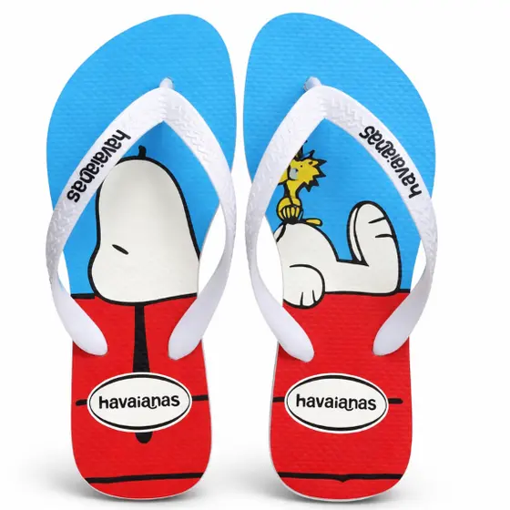 Chinelo masculino Snoopy Cartoon Azul e Vermelho Estampa Divertida Confortável
