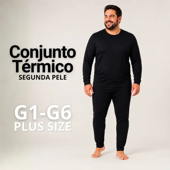 Conjunto Térmico Plus Size Masculino Segunda Pele Peluciado Flanelado Pijama Inverno