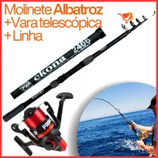 Pesca Esportiva Molinete 20 Albatroz + Vara Telescópica 2,4 + Linha