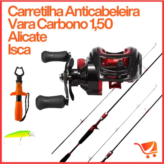 Kit Carretilha 19 Rol Anticabeleira + Vara 1,80 + Itens
