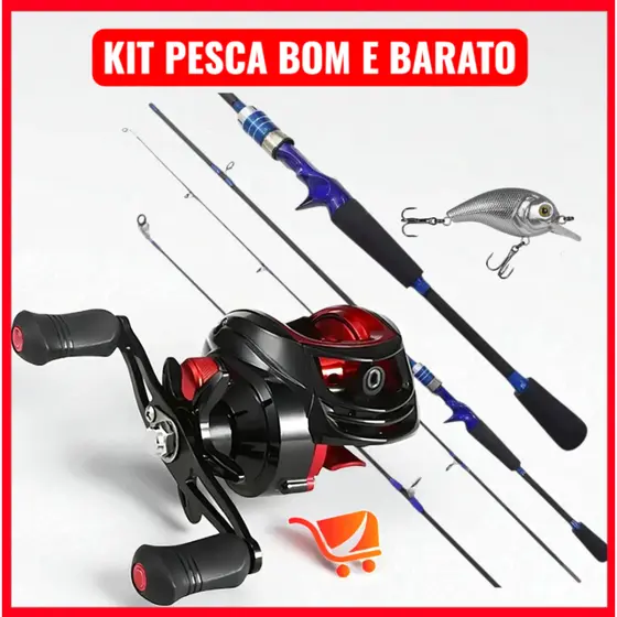 Kit Carretilha 19 Rol Anticabeleira + Vara Carbono 1,8 + Isca Rebolation