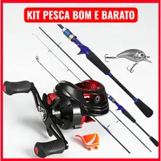 Kit Carretilha 19 Rol Anticabeleira + Vara Carbono 1,8 + Isca Rebolation