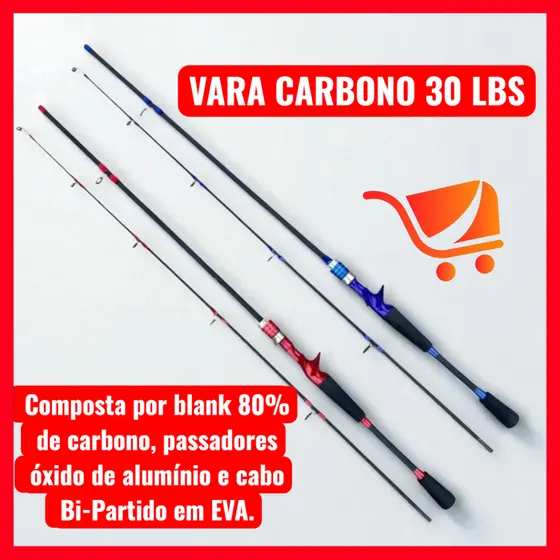 Vara Pesca Cmik Fibra de Carbono 30 LBS P/ Carretilha Leveza e Resistencia