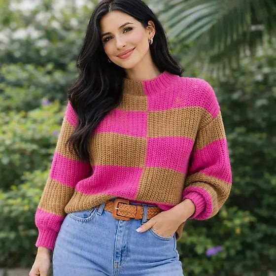 Blusa Feminina de Tricot Quadriculada | Confortável, Estilosa e Perfeita para o Inverno