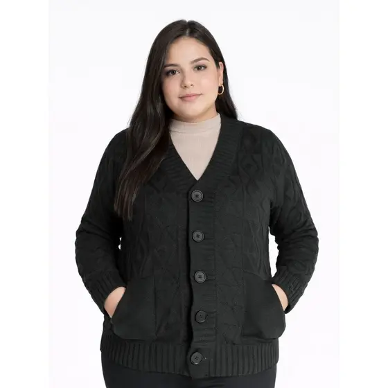 Casaco Feminino de Tricô Plus Size G1 com Botões – Elegante, Quentinho e Confortável
