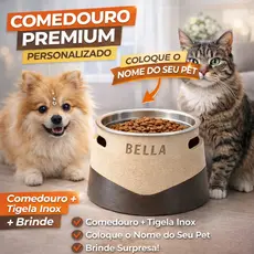Comedouro Pet Personalizado Com Nome Tigela Inox Cachorro Gato Premium Elevado