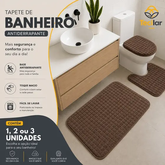 Tapete de Banheiro Luxo Canelado e Ondulado Antiderrapante | Kit 1, 2 e 3 Peças | Super Absorvente