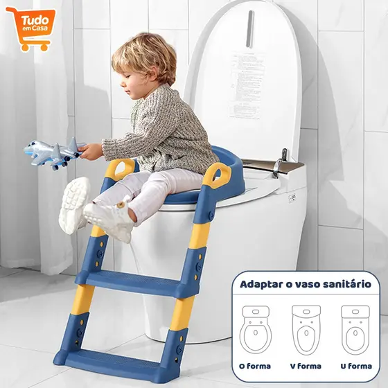 Assento Redutor Infantil com Escada/Altura Ajustável e Base Antiderrapante com Almofada Confortável