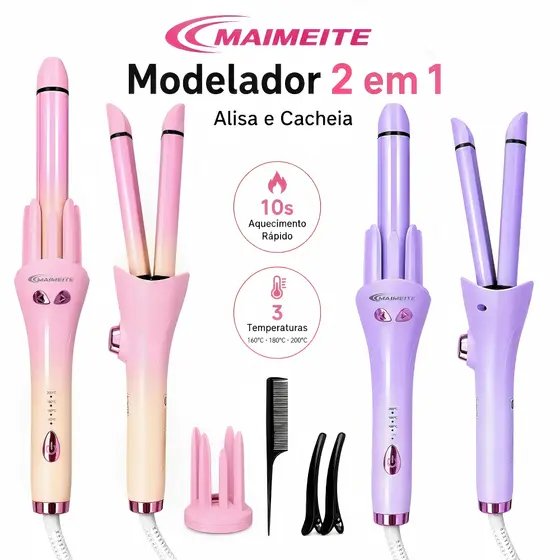 MAIMEITE Modelador de Cabelo 2 em 1 Alisa e Cacheia Bivolt 160°C 180°C 200°C Tourmaline Íon Aquecimento Rápid