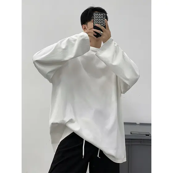 Camiseta branca de manga comprida masculina primavera outono 2026 novo estilo Street Wear roupas internas puro algodão s