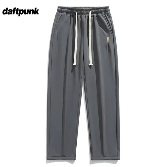 Outono estilo japonês Street Wear cor sólida All-Match calças retas ins solto perna larga cordão calças casuais masculin