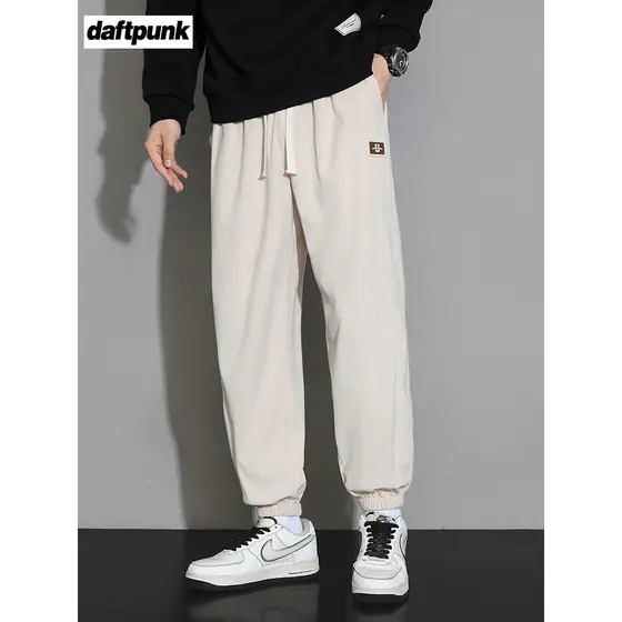 Calças casuais masculinas primavera verão versão coreana na moda macacão calças de veludo solto All-Match em linha reta