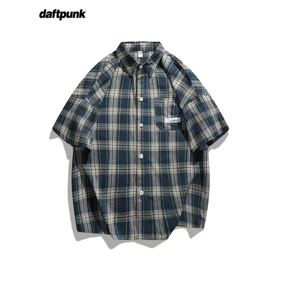 Camisa de manga curta verificada masculina 2026 novo estilo verão estilo japonês Street Wear solto Casual masculino femi