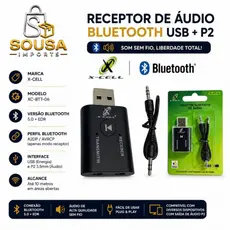 Adaptador Receptor Transmissor de Áudio e Vídeo via Bluetooth 5.0 +Cabo Auxiliar P2 X-Cell XC-BTT-06