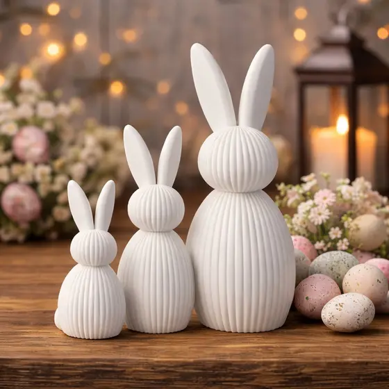 Kit 3 Coelhos Decorativos Minimalistas Páscoa