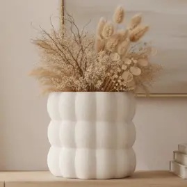 Vaso Decorativo Moderno  – Design Orgânico Minimalista | 19cm Branco Fosco
