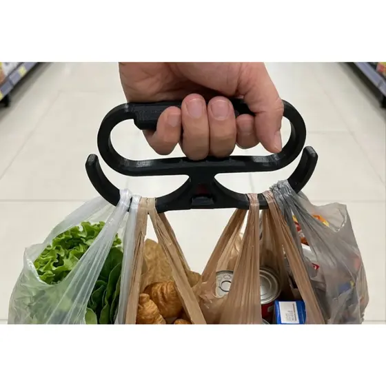 Pegador de Sacolas Ergonômico Preto Reforçado Evita Dor Ideal para Mercado, Feiras e Compras Pesadas