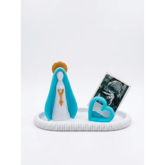 Kit Nossa Senhora com Bandeja e Porta Foto Coração Decorativo Presente Religioso Fé Proteção e Amor!