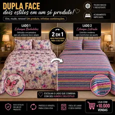 Kit Colcha Cobre Leito Casal Queen Dupla Face Matelado Toque De Algodão 2 Porta Travesseiros Fronhas Linha Luxo Premium