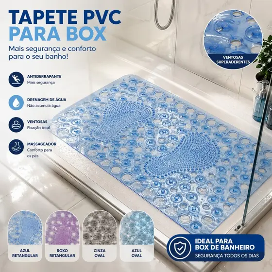 Tapete PVC Box Banheiro Antiderrapante Ventosa Oval ou Retangular
