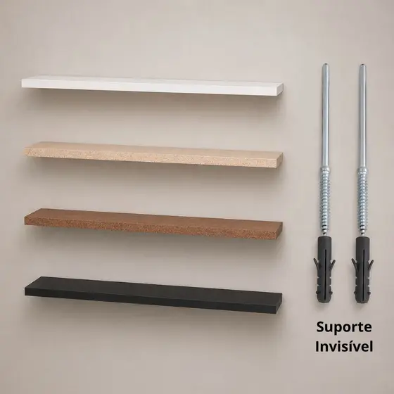 Kit Prateleiras em MDF Parede Sala Quarto Cozinha 15x40/60/80 Suporte Invisível Branca Cru Rustica Preta Alta Qualidade