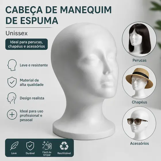 Cabeça De Manequim De Espuma Masculina Feminina Modelo Chapéu Peruca Expositor Rack Branco