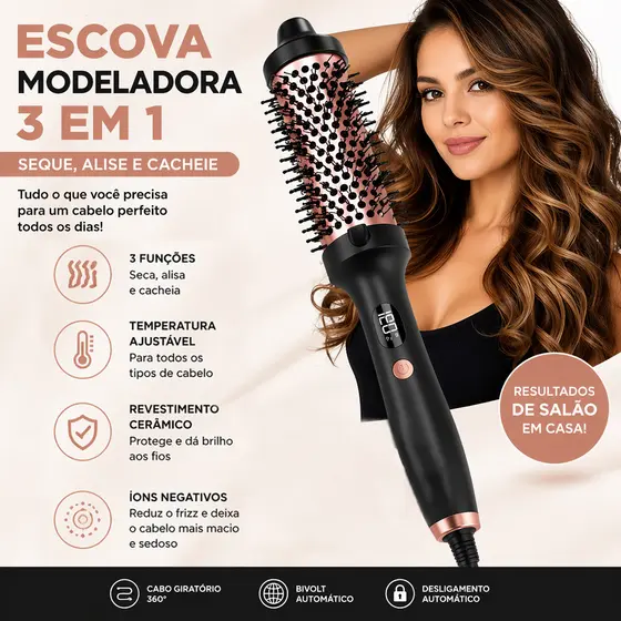 Modelador de Cabelo Portátil Íons Negativos 38mm Bivolt, Aquecimento Rápido 30s para Cabelos Cacheados