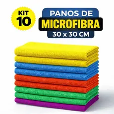 Kit 10 Panos de Microfibra Multiuso Absorção para Limpeza Doméstica Alta