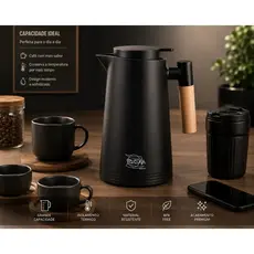 Garrafa Térmica Nórdica 1L para Café e Chá com Cabo de Madeira