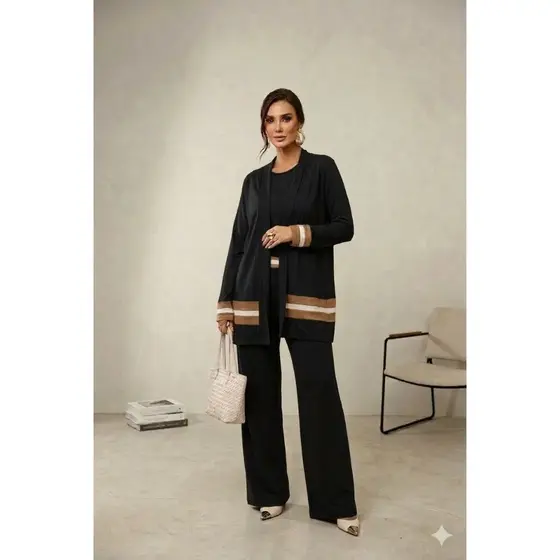 Conjunto Feminino 3 Peças com Cardigan no Tecido Viscolaycra Premium – Elegância e Conforto em um Só Look!